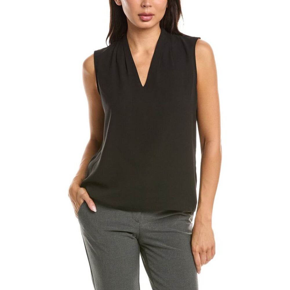 T Tahari Womens Pleated Shoulder Blouse, Black